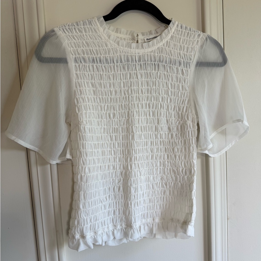 Abercrombie & Fitch White Smocked Short Sleeve Blouse